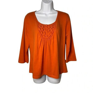St. Johns Bay Orange Scoop Neck 3/4 Sleeve Shirt Women's Size Large 100% Cotton